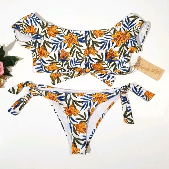 CABANA DEL SOL Tie Off Shoulder Floral Bikini Set - Picture 8 of 14
